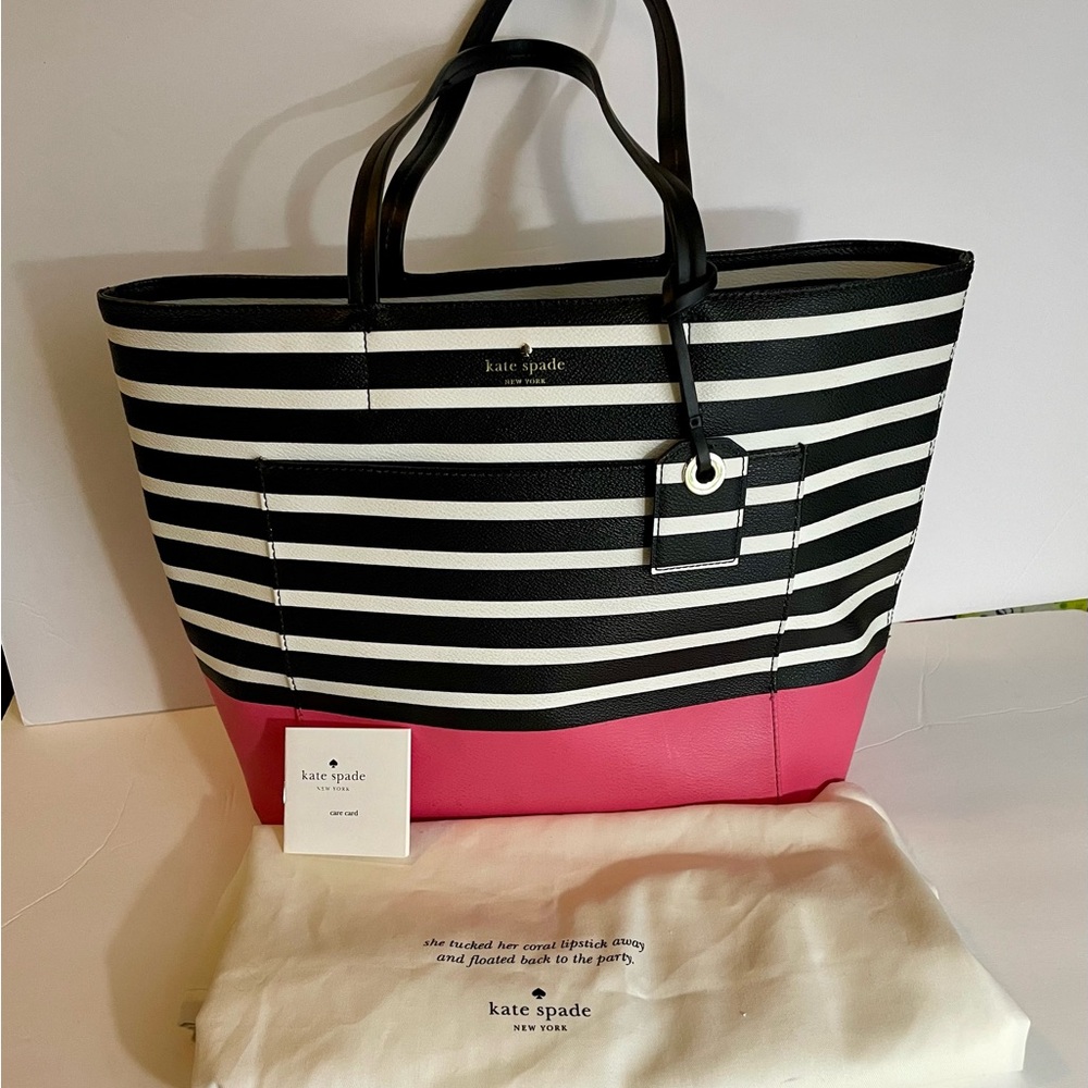 Kate Spade Black, White, & Pink Striped Tote